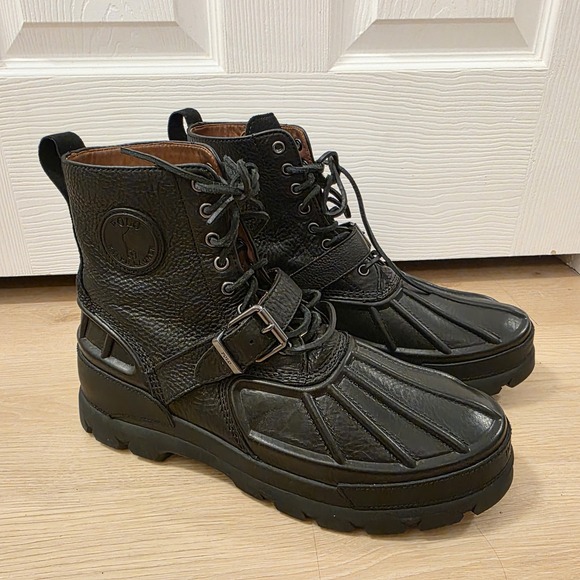 Polo Ralph Lauren Black Leather Lace Up Waterproof Oslo Low Ankle Boots Size 12D - Picture 2 of 8